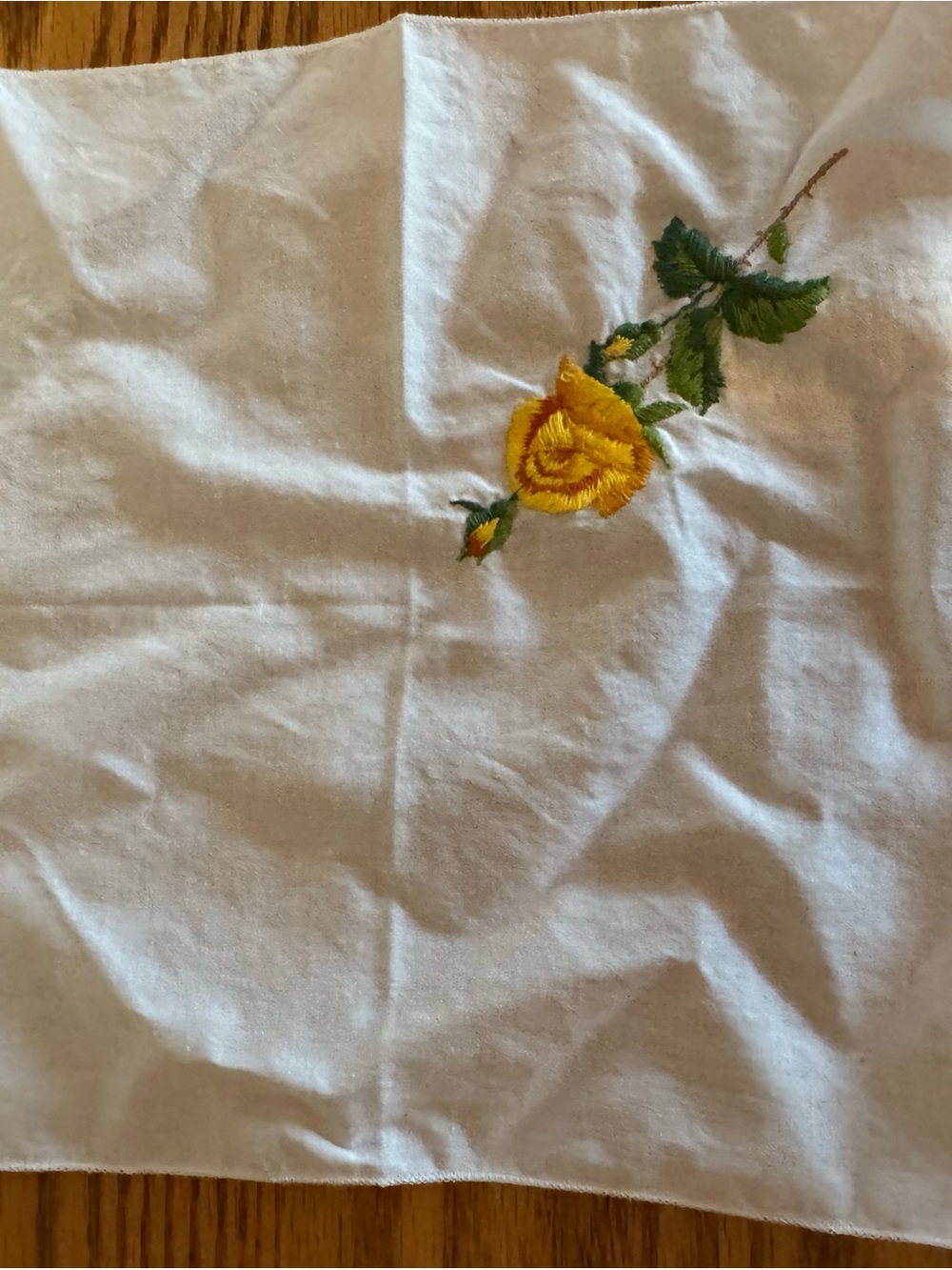 Embroidered Yellow Rose Linen Hanker-chief